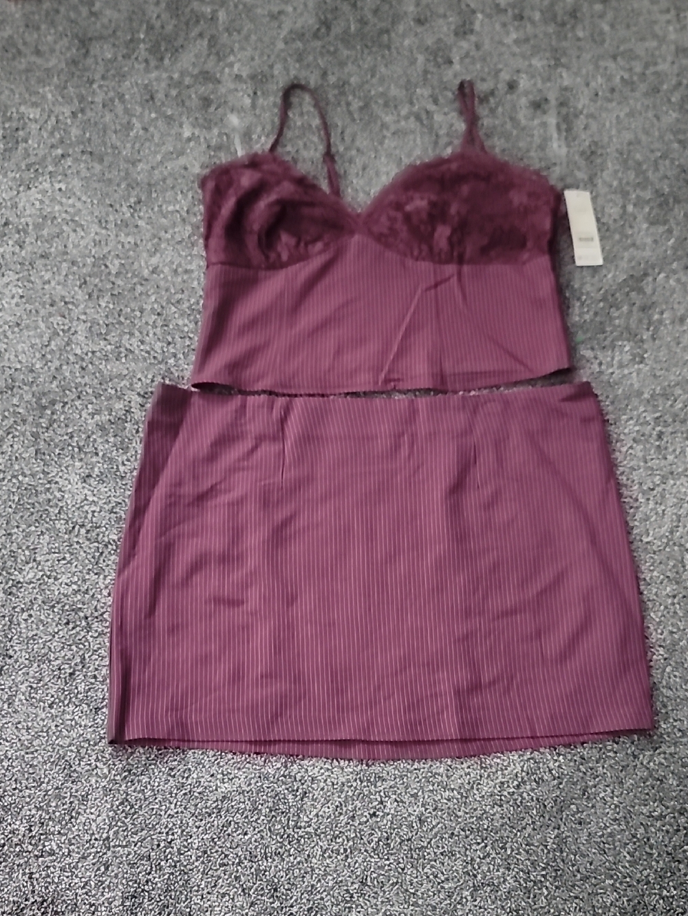 No Boundaries Lace-Trim Ribbed Chemise Set in Wine